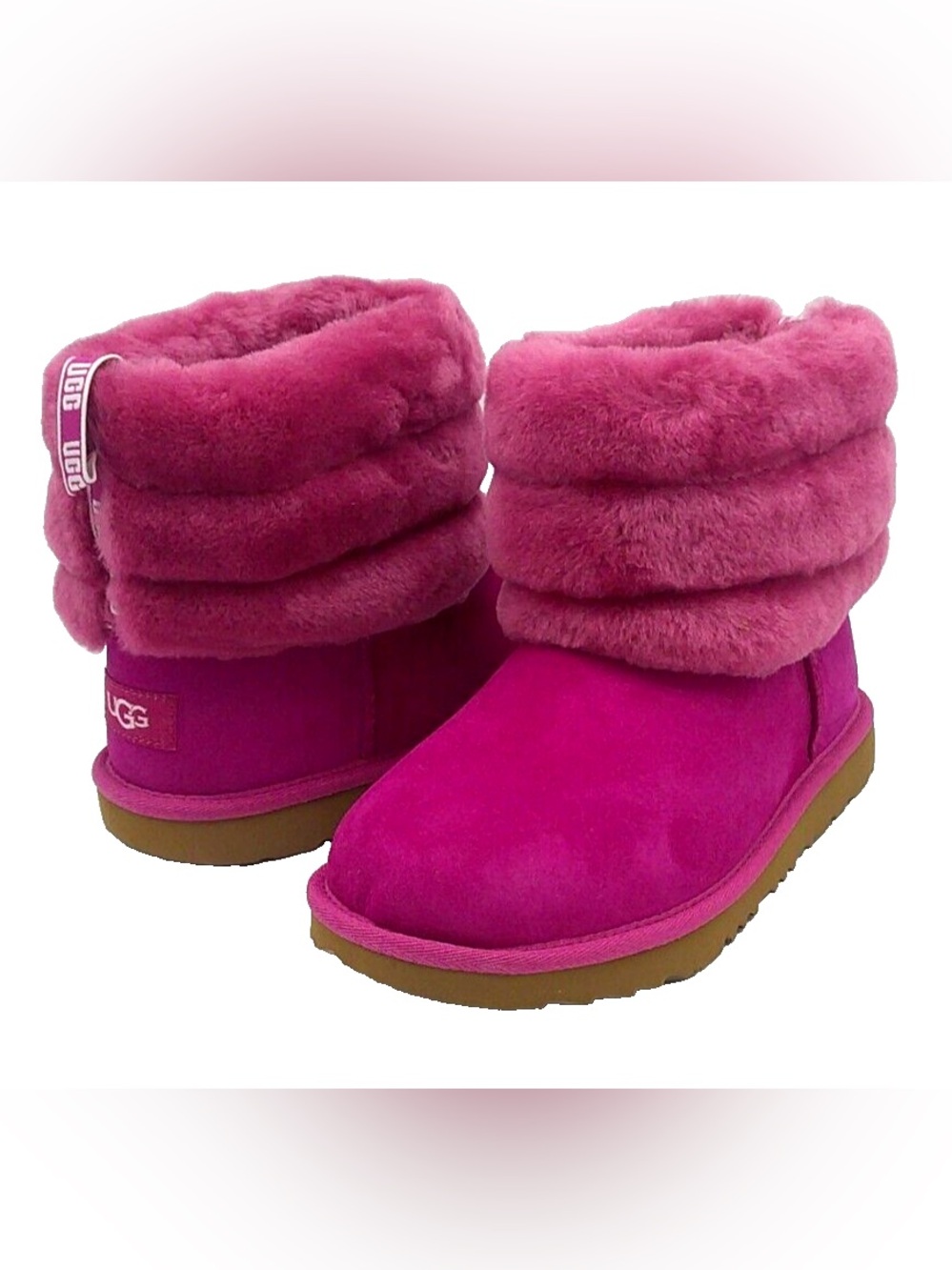 UGG Fluff Mini Quilted Fuchsia Pink Sheepskin Boots Size 6